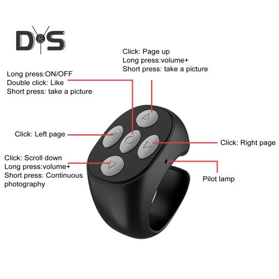 Diaľkové ovládanie kompatibilné s Bluetooth Rolovacie prsteň Aplikácia Prevracač strán Bezdrôtové telefóny Tablety Spúšť fotoaparátu Krátke video Diaľkový ovládač na konček prsta
