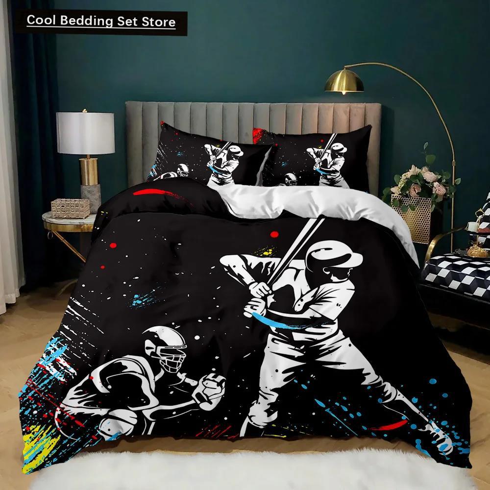 Set husă de plapumă baseball temă sportivă băieți copii set de lenjerie de pat 3D lenjerie de pat baseball mărime dublă queen king poliester husă de plapumă