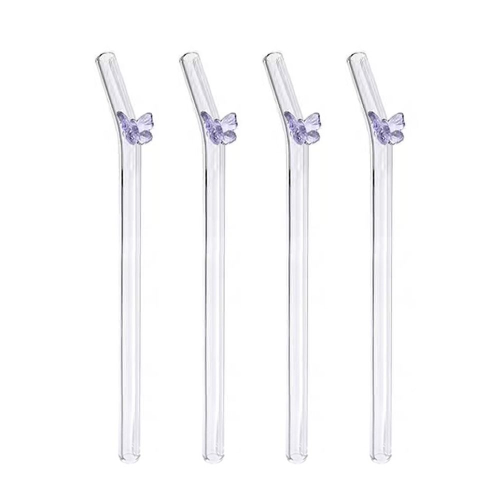 1PC Butterfly Glass Straws Set Reusable Clear Straws For Smoothies Cocktails Drinking Eco Friendly Bar Tool Drinkware