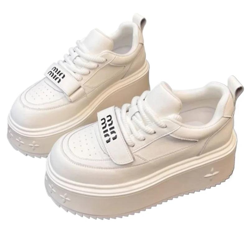 

SyfIyno Весна и осень Новые толстые подошвы приподнятые спортивные скейтборды женские модные универсальные повседневные туфли кроссовки женские 38 бежевый