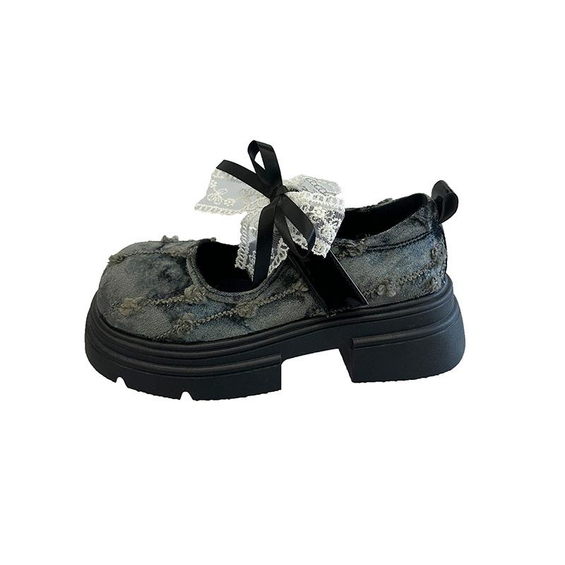 Lace Bow Mary Jane Single Shoes Women's 2025 Autumn New New Chinese Style with Skirt Platform Small Leather Shoes