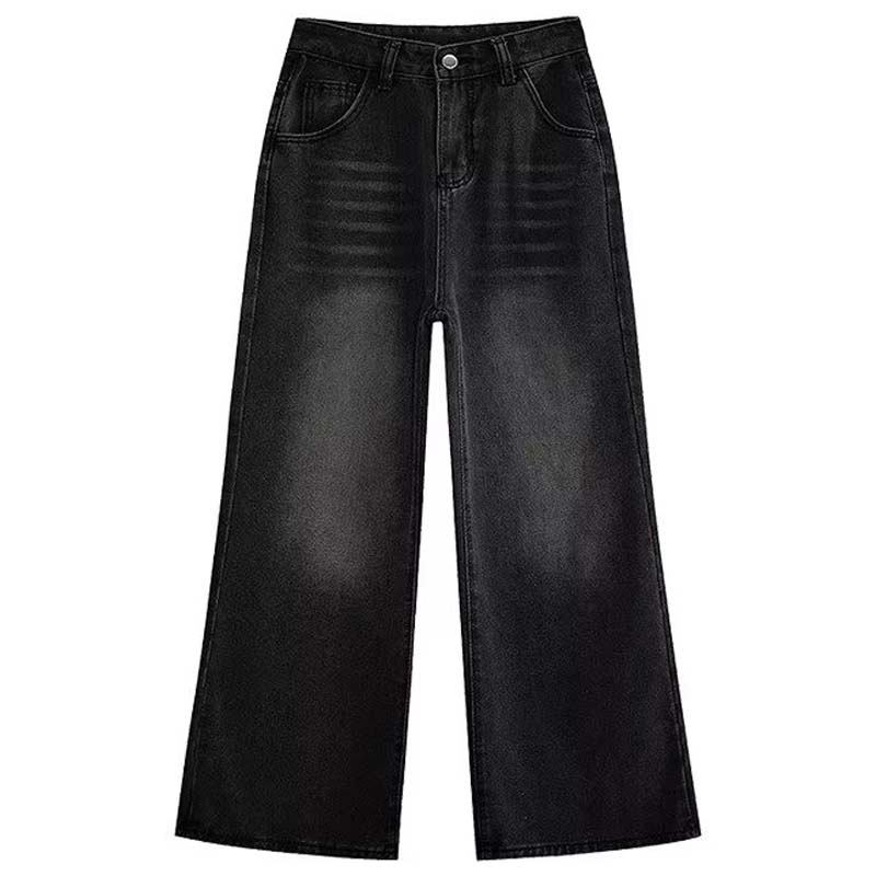 Retro Women's Jeans Autumn Winter Thicken Plus Velvet Dark Grey Denim Trousers High-Waisted Straight Pants Warm  Clothing