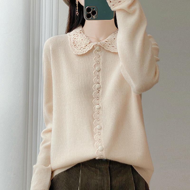 Women's Wool Polo Collar Cardigan: Fashionable, Versatile, Age-Reducing Cashmere for Autumn/Winter.