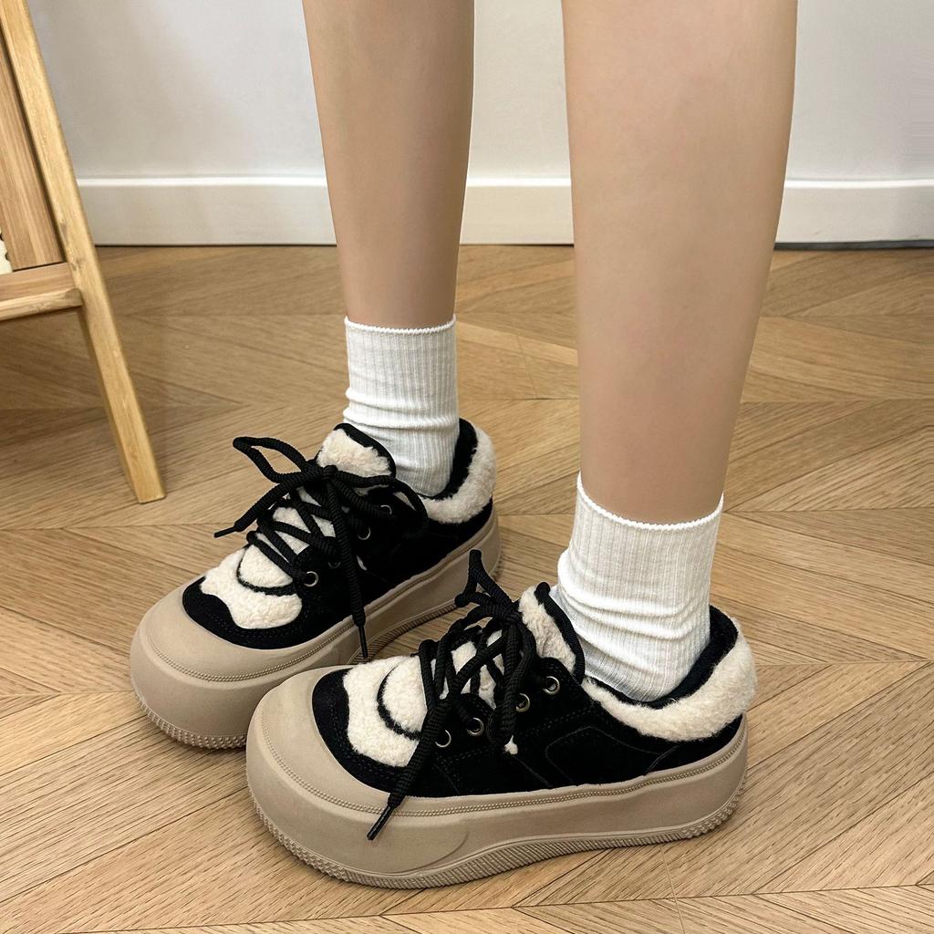 2025 New Winter New Product Indoor and Outdoor Wear Ugly Cute Straps Simple Women's Cotton Shoes All-inclusive Warm Plush Thick Sole