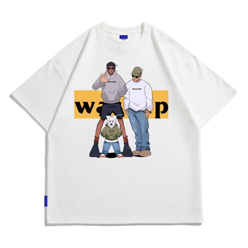 Wassup Heods Short-Sleeve T-Shirt for Men, Heavyweight American High Street Style, Trendy Brand, Ins Couple Half-Sleeve Summer Wear