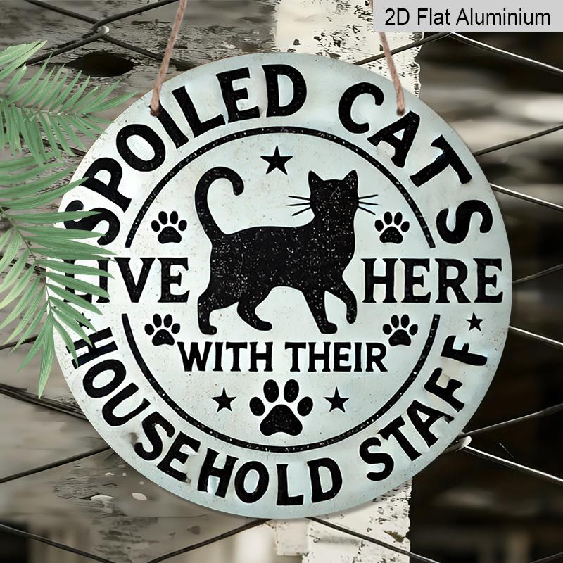 2D Flat, 1pc 7.87 X 7.87inch Pet Cat Warning Metal Aluminum Wall Art Sign | Unique Design, Easy To Hang, Durable, Long-lasting, Suitable for Home