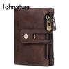 Johnature Portafoglio in vera pelle Crazy Horse Portafogli corti unisex vintage in vacchetta naturale Portamonete per uomo e donna