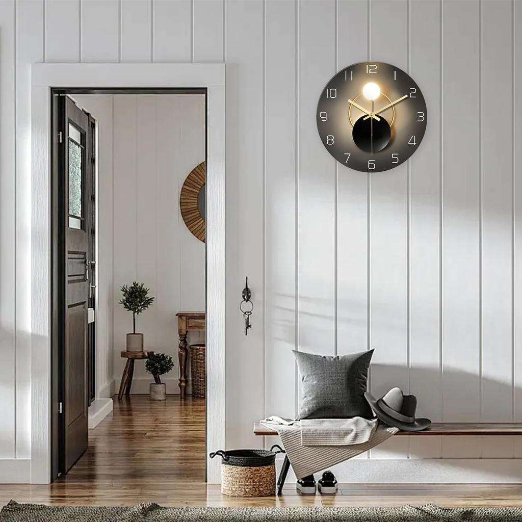 Wall Clock for Living Room Decor Kitchen Wall Clocks Battery Operated Round Glass Decorative Wall Clock Non Ticking