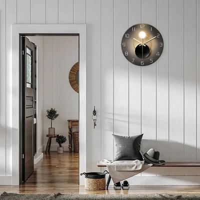 Wall Clock for Living Room Decor Kitchen Wall Clocks Battery Operated Round Glass Decorative Wall Clock Non Ticking