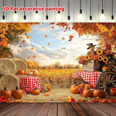 Thanksgiving Autumn Tapestry, Fall Leaves & Hay Bale Farm Wall Hanging Cloth, Harvest Festival Background