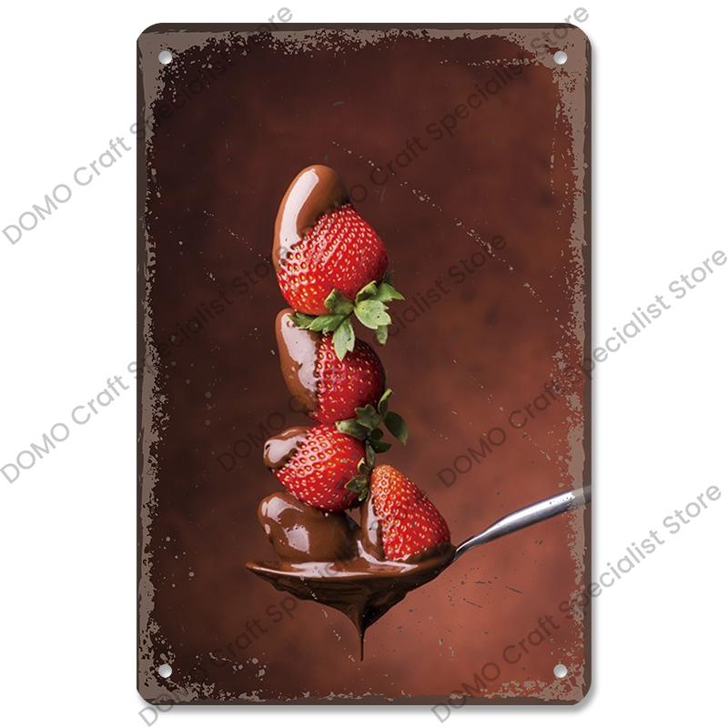 Chocolate Girl Poster Vintage Metal Plate Cartoon Ice Cream Strawbarry Metal Tin Signs Wall Decor Dessert House Bakery Kids Room