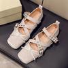 Mary Jane Shoes Women's 2025 Spring New Retro Square Head Ballet Shoes Flat-soled French Shallow Mouth One-word Button Shoes