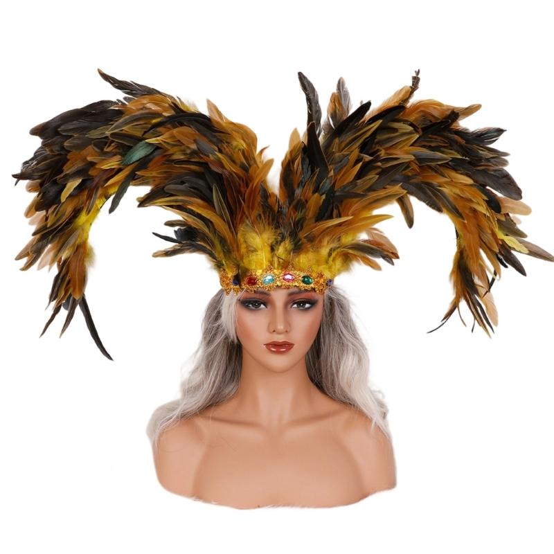 Women s Carnivals Feather Headpieces for Wedding Masquerades Party Cosplay Feather Headbands жёлтый