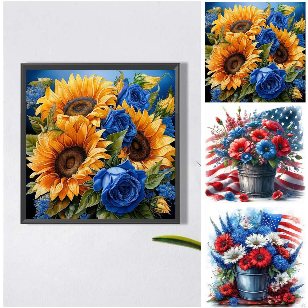 Independence Day Flower 5D DIY Full Drill Round Diamond Painting Kit Home Decor