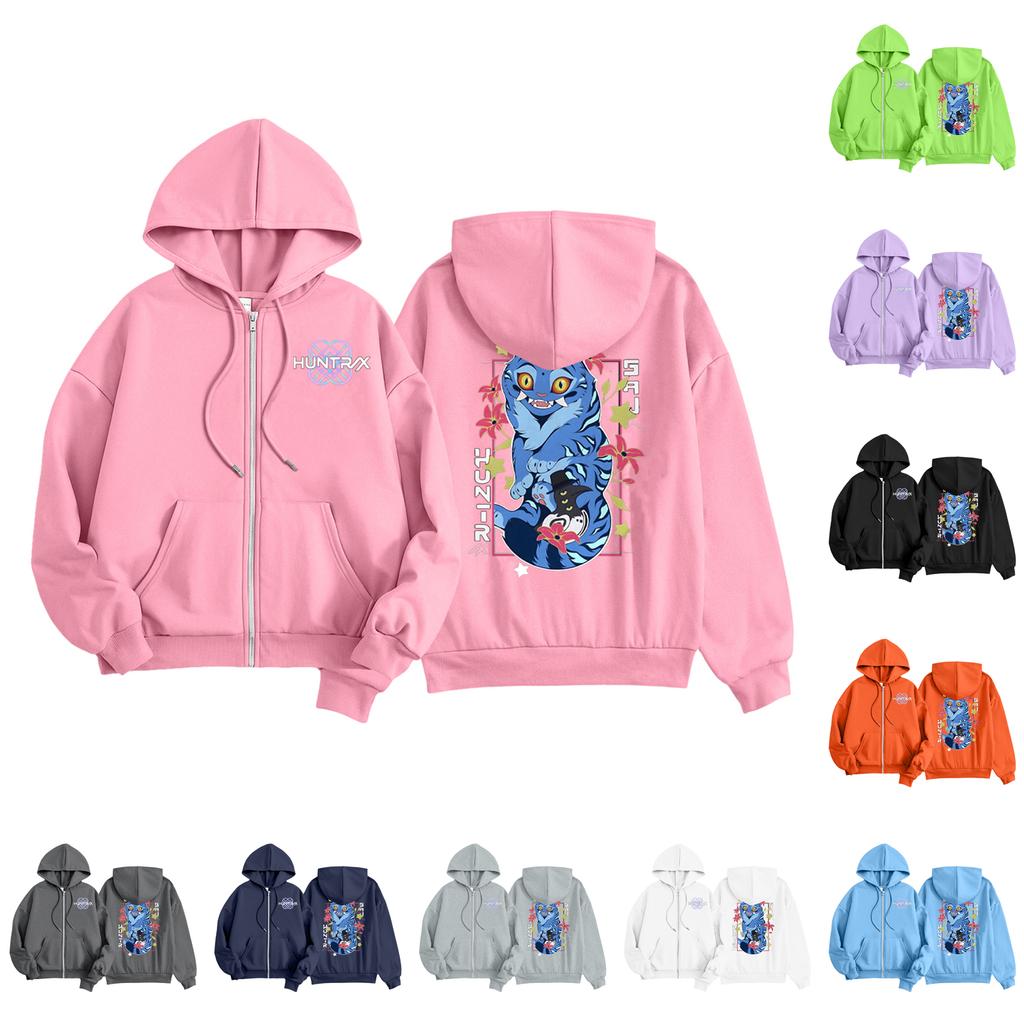 Kids Fashion Women's Lightweight Long Sleeve Zipper Hoodie Printed Hoodie With Pockets