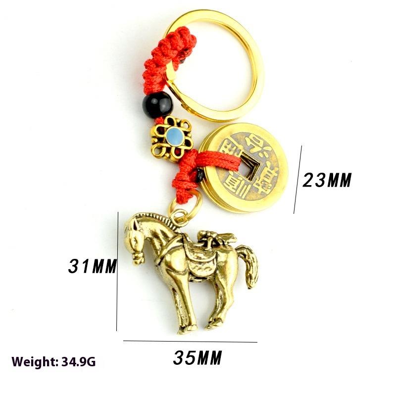 Brass Horseback Fly Car Keychain Pendant Horseback Win Fortune Zodiac Horse Creative Pendant