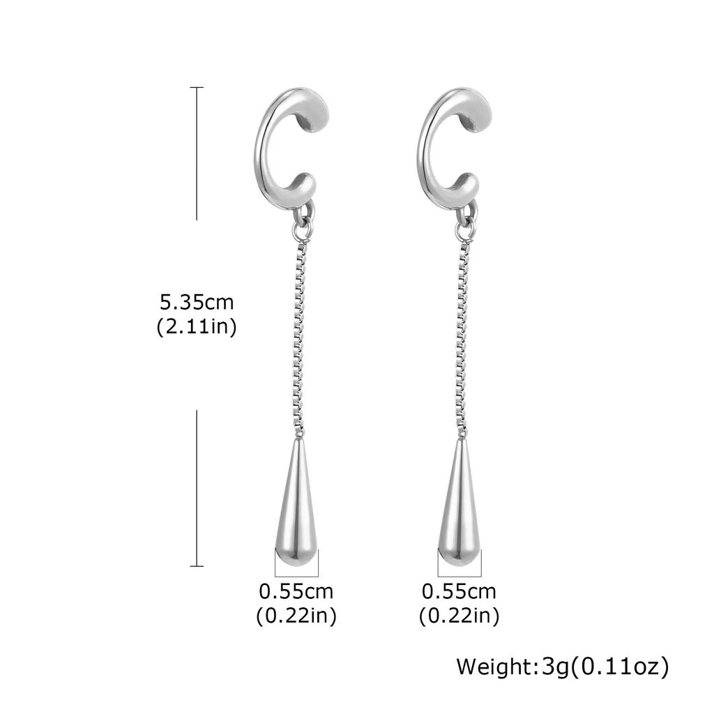 Fashion Long Tassel C-shaped Fake Piercing Ear Clip for Women Gold Plated Stainless Steel Ear Bone Clip On Earrings Ear Cuff