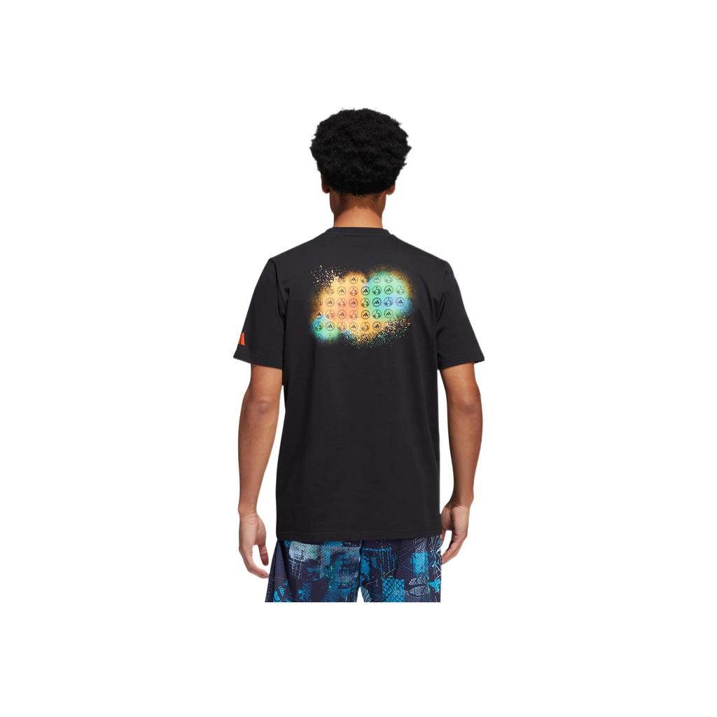 Adidas Colorful Logo Print Retro T-Shirt Round Neck Short Sleeve Men Tops Black IC8110