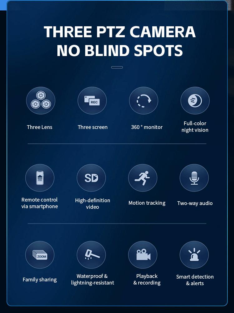 9MP Solar-Powered Triple-Lens 4G WiFi Outdoor Security Camera