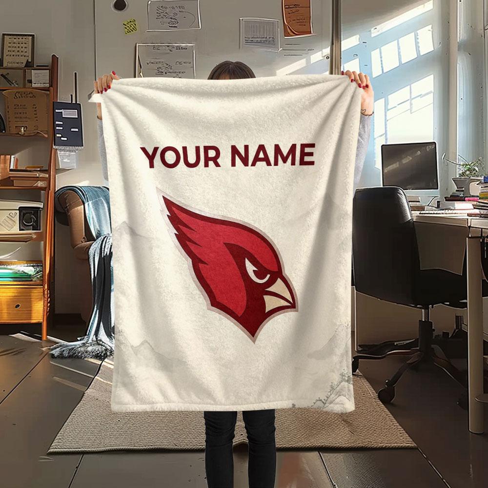 Custom Name,Arizona Cardinals Printed Flannel Blanket, Soft Throw for Bedroom Sofa, Washable, Christmas Present, Great Gift.