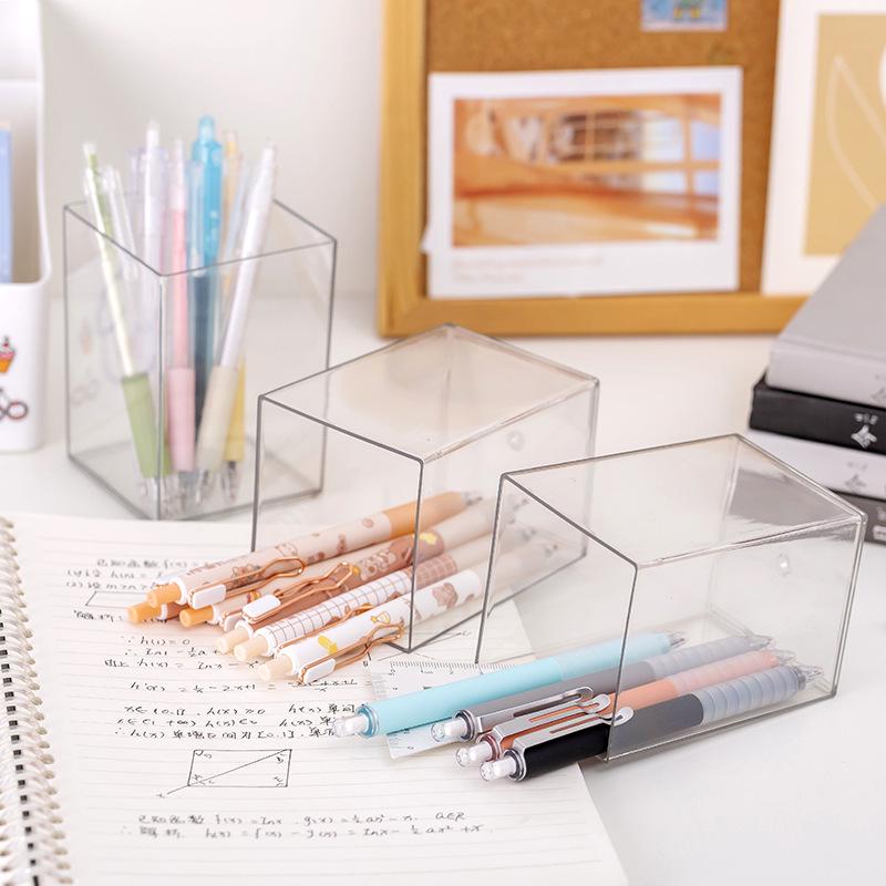 Creative Student MUJI Style Acrylic Pen Holder - Transparent Desktop Organizer