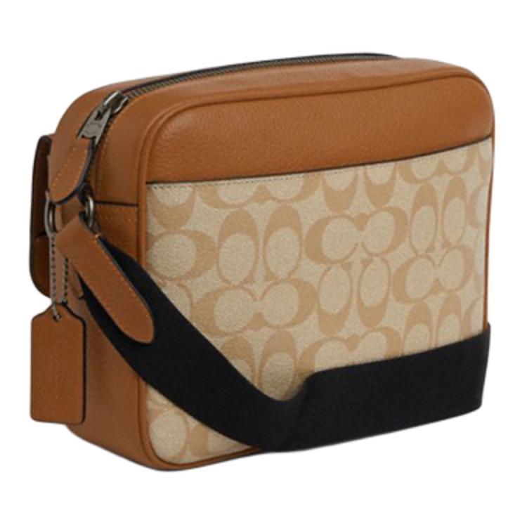 Coach Hudson 23 Color Block Classic Logo Crossbody Bag Medium Men Bags Light-Saddle-Brown CR339-QBMYC