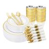 Disposable Party Tableware Set for 10 People Plastic Plates Plastic Cups Forks Knives Spoons Silverware Cutlery Set for Gatherings Events