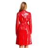 S-3XL Women‘s Long PU Leather Trench Coat: Glossy Lapel Blazer Style with Belt, Casual Open Front Jacket for Streetwear
