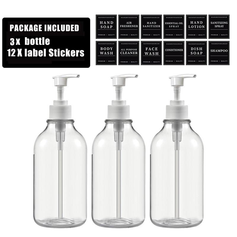 Flacon de loțiune transparentă de 500 ml Flacon reîncărcabil cu etichete cu flacon de loțiune Suporturi de perete Balsam șampon