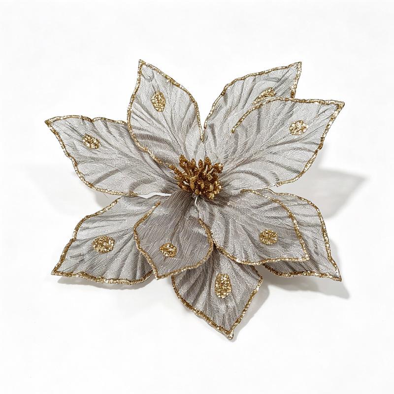 Luxurious and Sophisticated Christmas Flower Gold Powder Border Imitation Flower Wedding Decoration Set for Christmas Decoration.