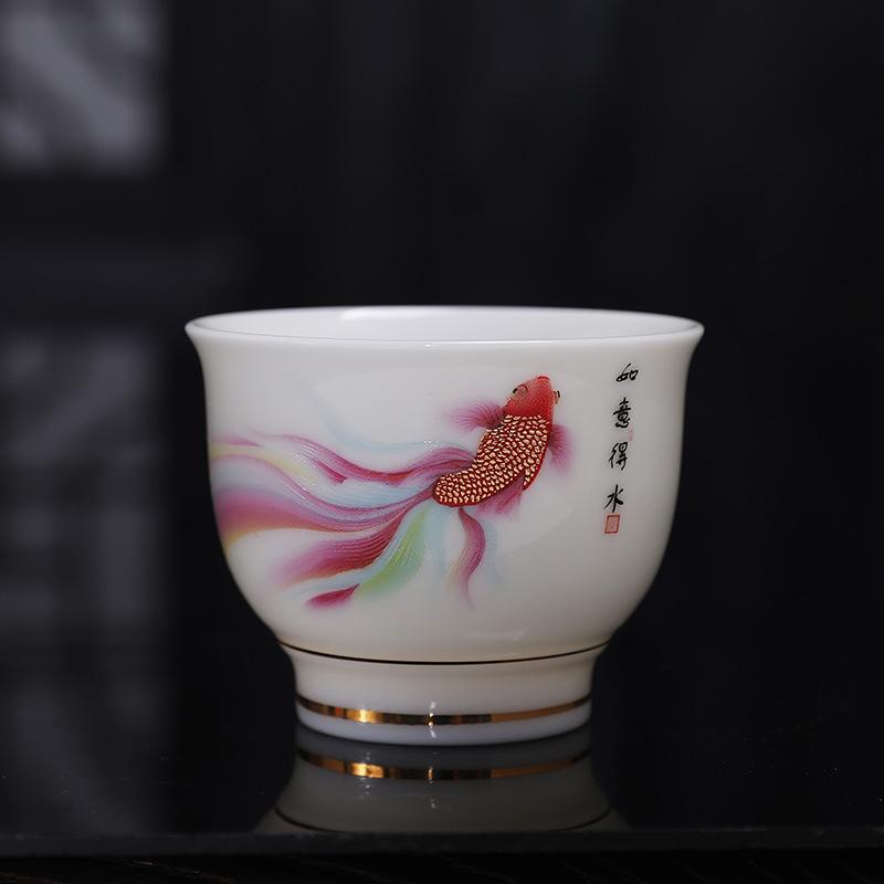 Suet jade porcelain master cup like a duck to water Dehua high-end ceramic teacup large single cup tea cup tea bowl