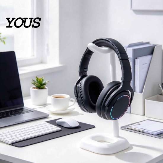Gaming Room Accessories 3D Printed Headphone Stand, Modern Curved Headset Holder for Desktop Desk Accessory Storage, Display Rack Office Study