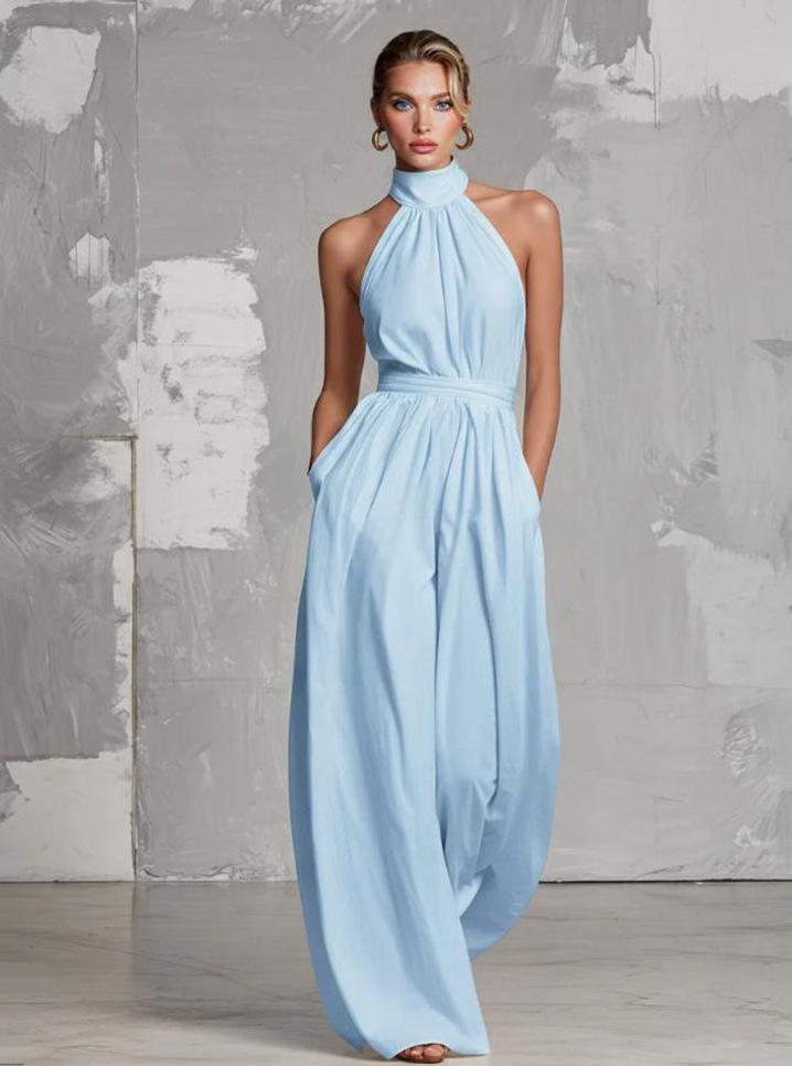 Elegant Backless Halter Sleeveless Wide-Leg Women's Jumpsuit - Summer 2026 Collection, Europe