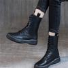 Large Women's British Style 2024 Autumn and Winter New Flat Bottom Retro Medium Sleeve Women's Single Boot Lace Up Back Zipper