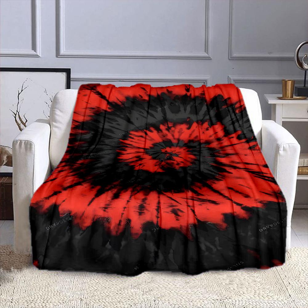 Red and Black Tie-Dye Spiral Design Patterned Flannel Blanket Perfect for the Bedroom Living Room, Sofa, or a Little Nap