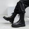 2025New Men's High-top Boots Punk Style Motorcycle Boots Classic Black Casual Leather Boot Lace Up Mid-Calf Platform Boots Botas