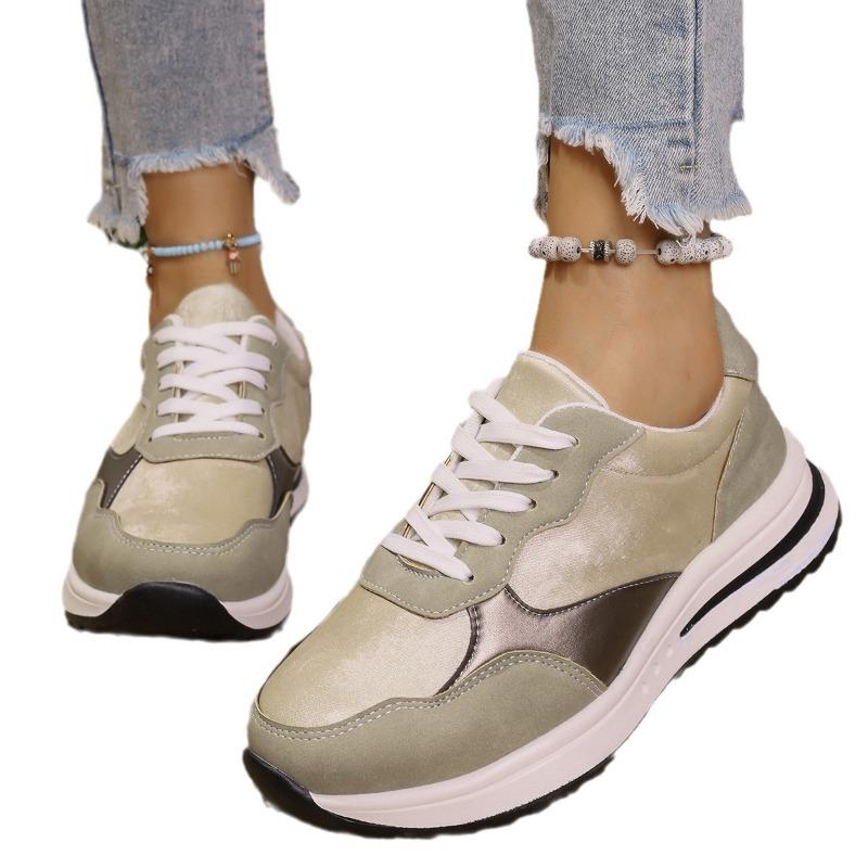 Large size slope heel platform sports and leisure shoes women's new fashion splicing four-season single shoes