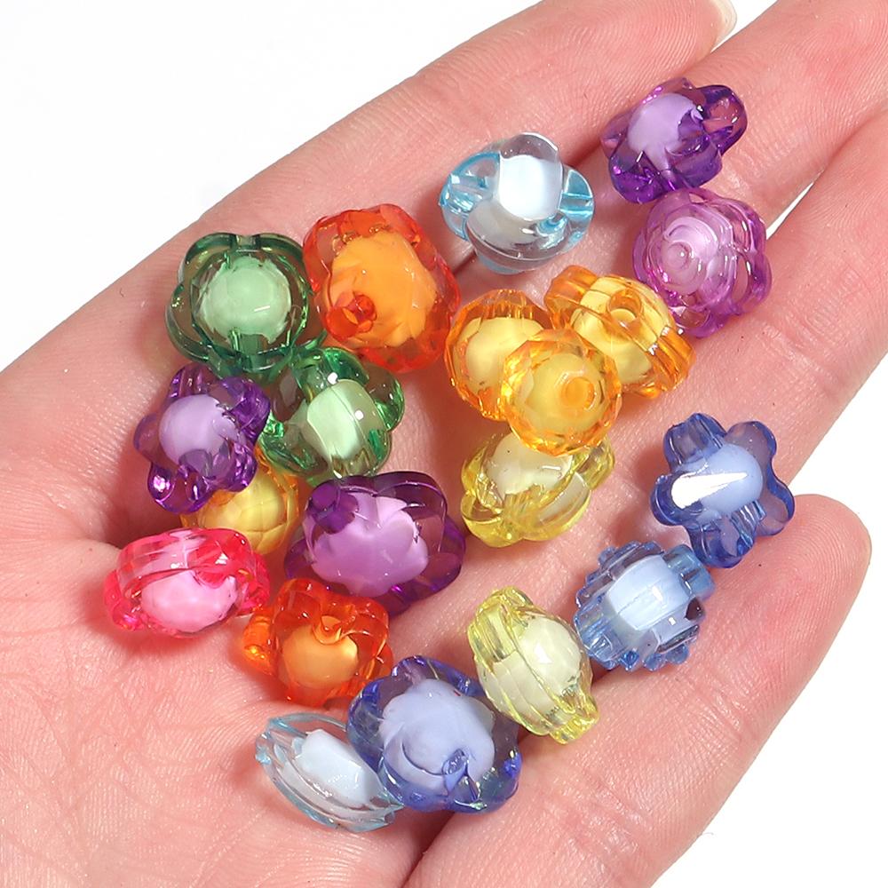 50pcs/lot Mixed Color Acrylic Beads Flower Oval Round Bucket Shape Loose Beads For DIY Bracelet Earrings Jewelry Accessories