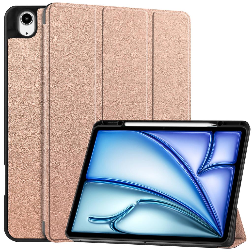 For iPad Air 13 M3 M2 Pro 12.9 2018 with Pencil Holder-[Tri-fold Stand + Auto Wake/Sleep], Premium PU Leather Case Shockproof