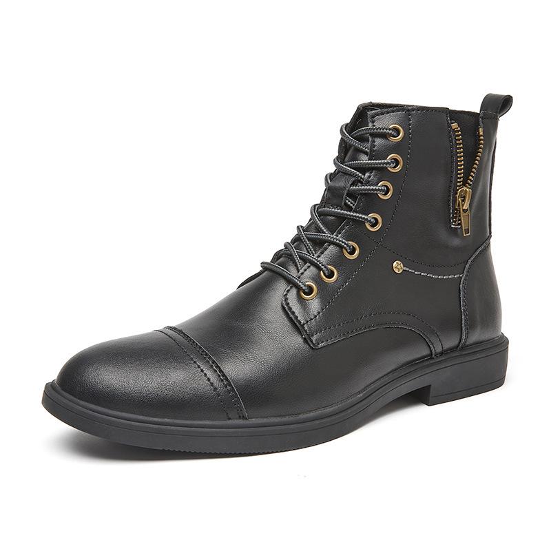 Men's British Style Winter Leather High-Top Boots for Casual Outdoor Workwear