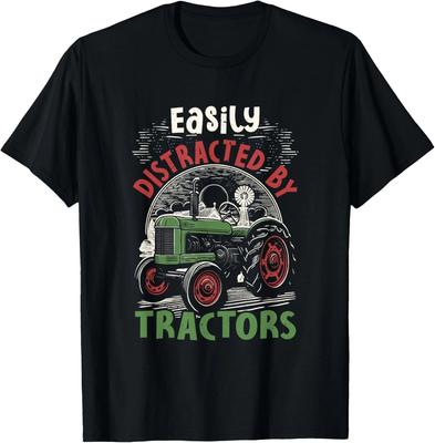 Easily Distracted By Tractors Fun Farmer Farming Agriculture Gift Unisex T-Shirt