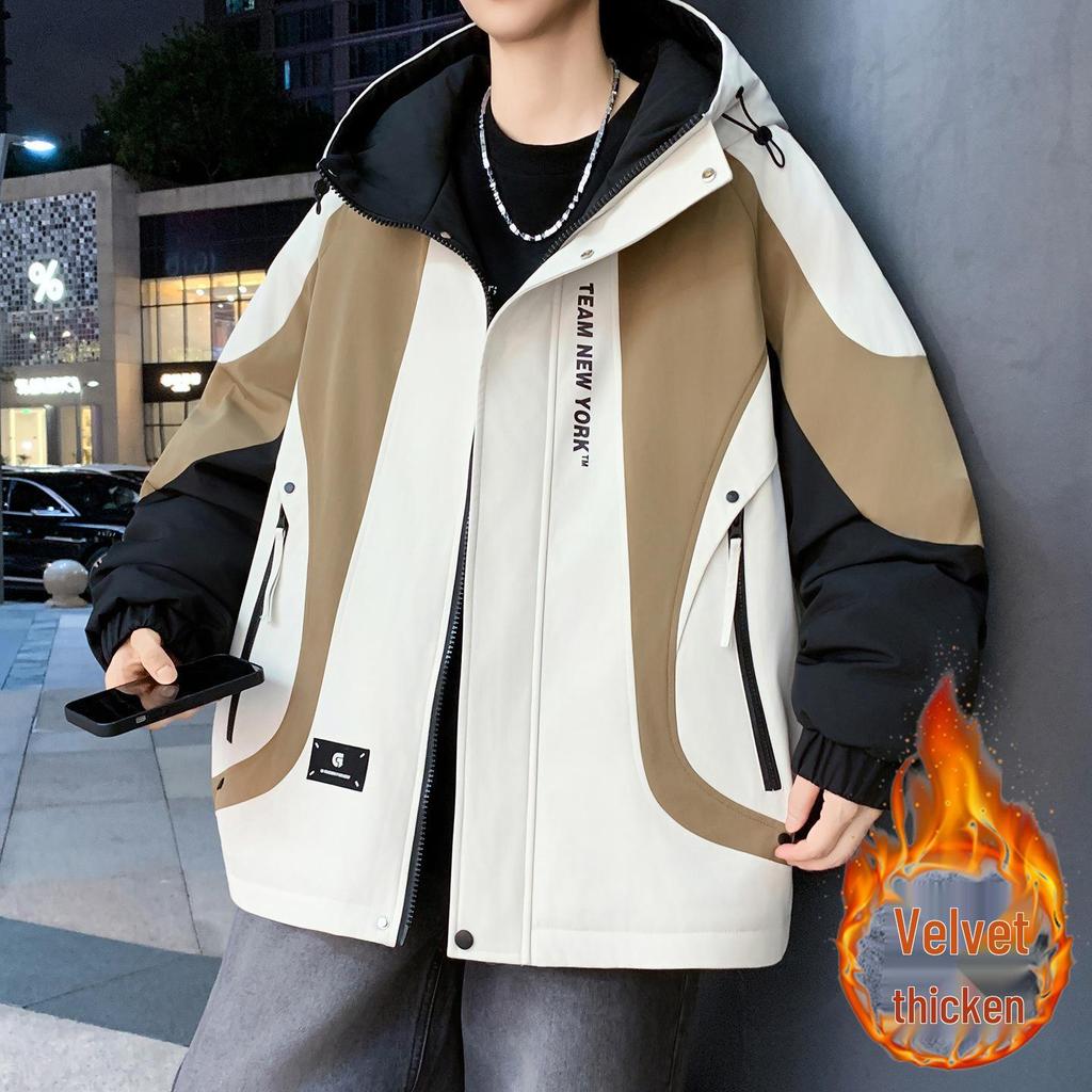 Men's & Teen Boys' Trendy Velvet-Enhanced Winter Jacket, Thick Cotton Windbreaker for Older Kids & Junior High Students