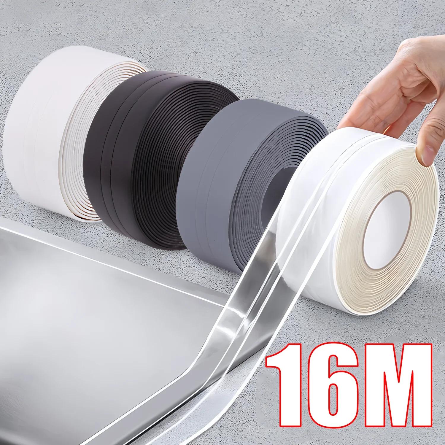 Waterproof Sealing Tape Strips PVC Self Adhesive Wall Sticker for Bathroom Shower Bath Seal Caulk Strip Kitchen Sink Mold Proof nero