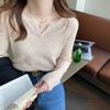 Podzimní pletené elegantní svetry Dámské francouzský měkký svetr s výstřihem do V Pletený svetr Topy s dlouhým rukávem Svetr Bílé oblečení 23664
