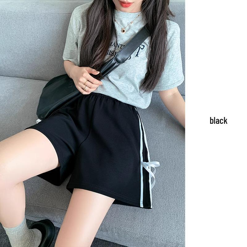 2024 Women's Gray High-Waist Loose Fit Slimming Sports Shorts - American Style, Petite, Wide-Leg, Summer Casual