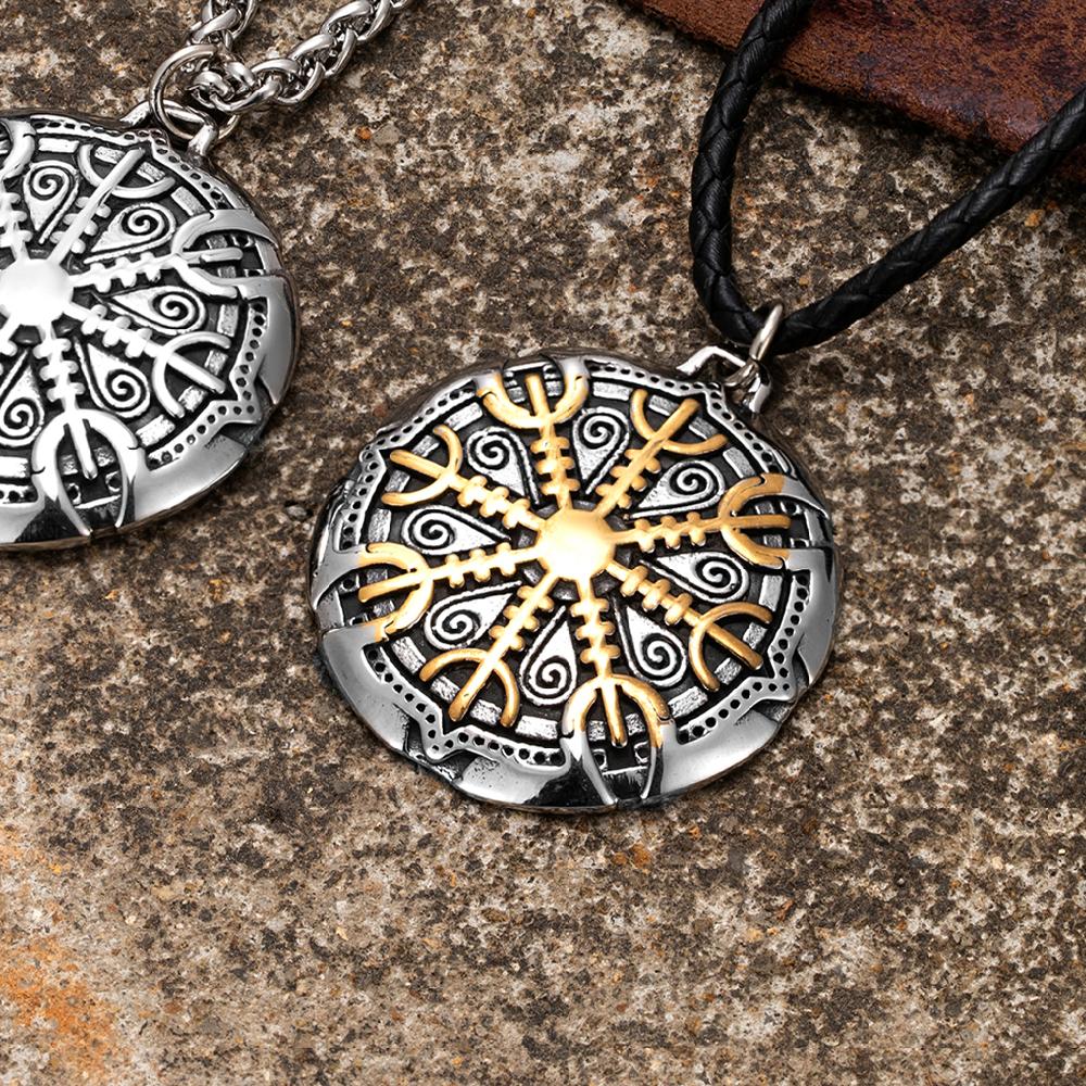 Never Fade Vikings Compass Necklaces Gold Color Stainless Steel Norse Rune Trident Pendant Vegvisir Amulet Vintage Jewelry Gifts