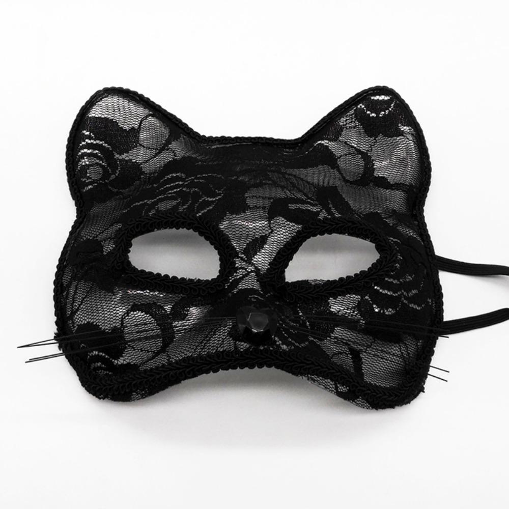 Halloween Lace Mask Half Face Female Masquerade Cosplay Animal Cat Face Black Mask