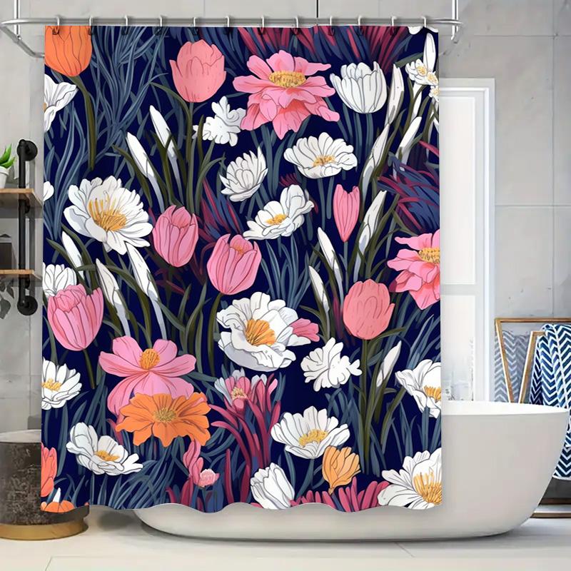 

Luxury Blue Floral Shower Curtain Waterproof Decorative Bathroom Accessories for Home Decoration Pink White Purple Orange Flower 90x180cm