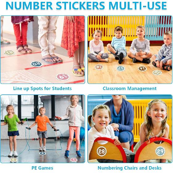 Number Stickers for Classroom - 36PCS Line up Spots for Classroom Floor 1-30 Vinyl Floor Dots Decals Back to School Kindergarten Preschool Elementary