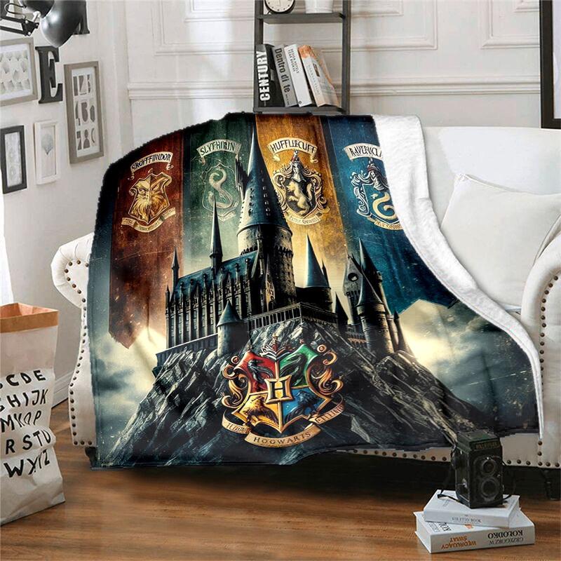 1pc Hogwarts School Crests Cartoon Blanket,Portable Throw for Travel & Camping, All Season Cozy Blanket,Ideal Gift